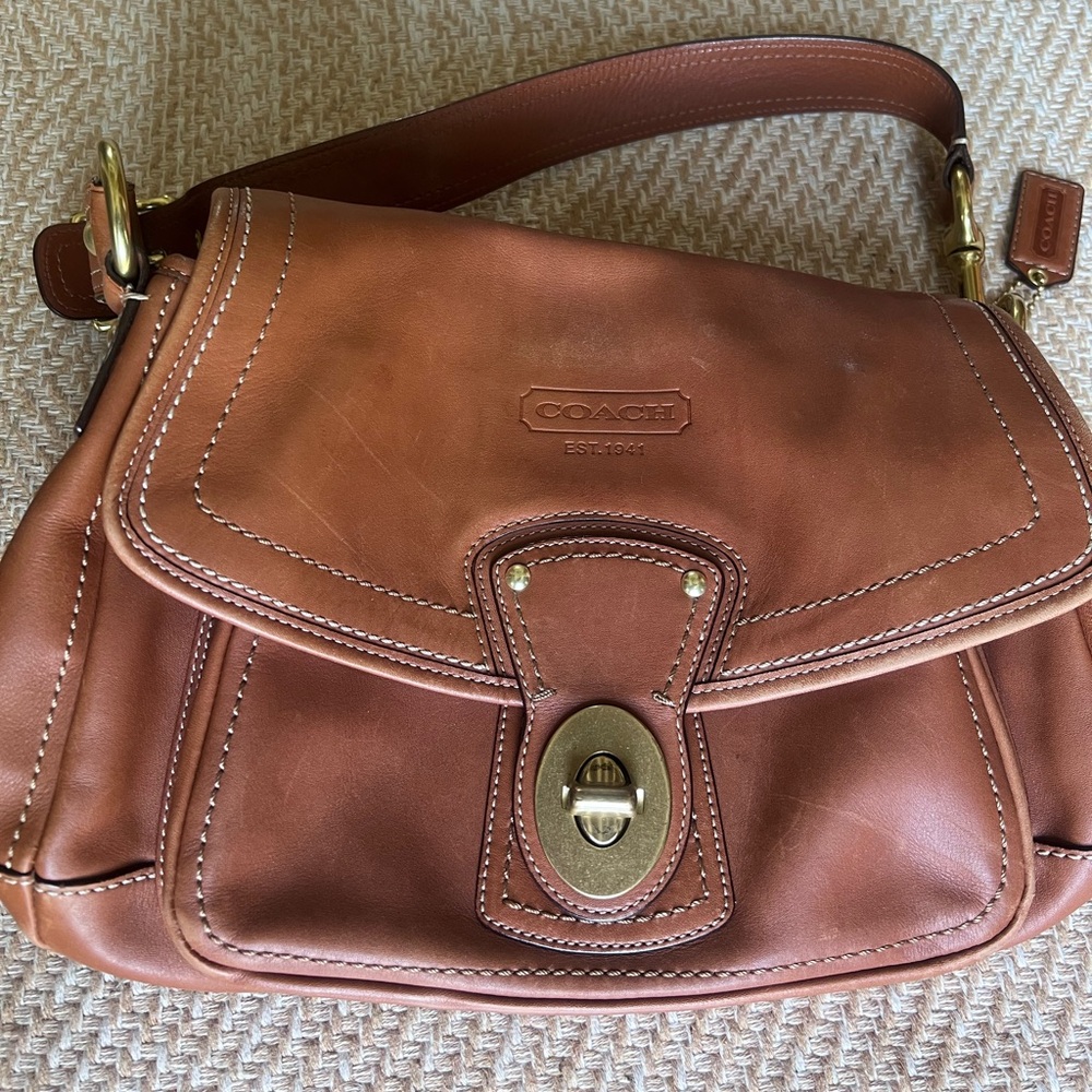 SOLD Coach Vintage Ali Turnlock Flap Legacy Shoulder Bag in Whiskey Brown